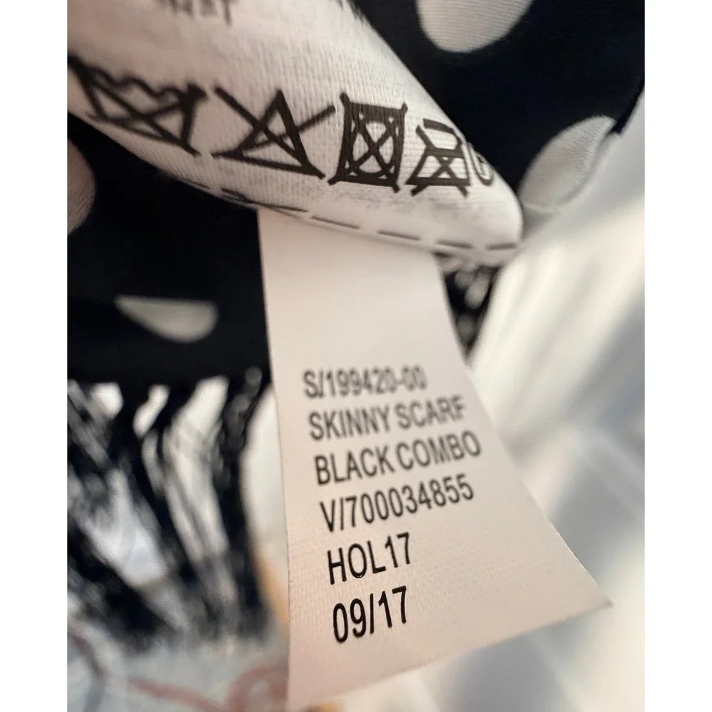 NWT Gap Skinny Scarf Black Mixed Print Celestial Stars Polka Dots Fringe Indie
